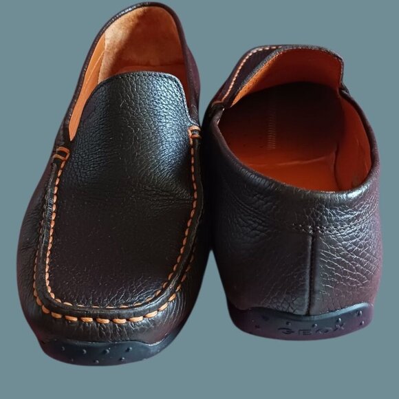 Geox Respira Mens Slip-On Shoes With Orange Stitching Dark Brown size 44 - Picture 8 of 12